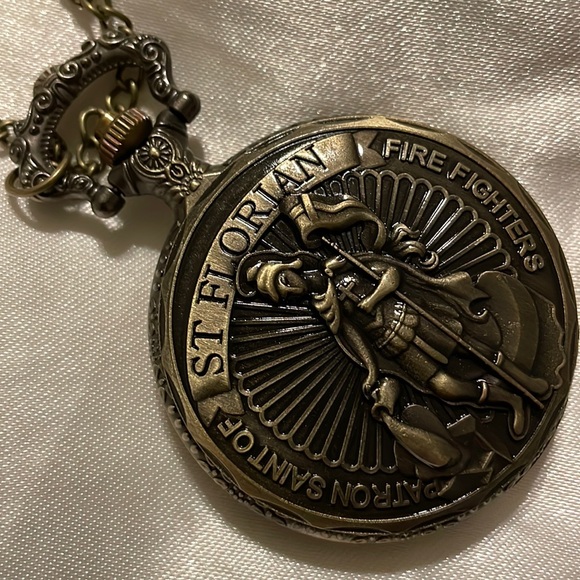 Firefighter St Florian Pocket Watch w/Chain 🧯🚒 - Picture 5 of 10